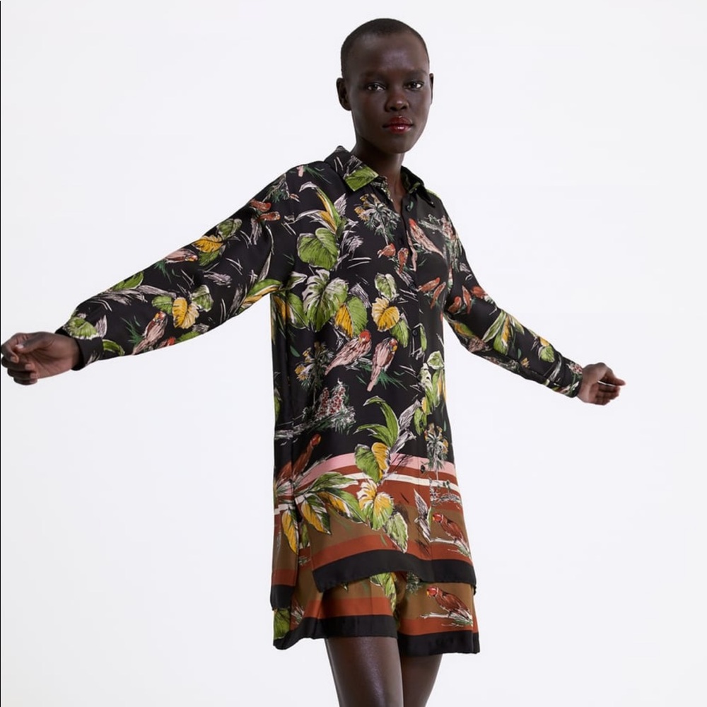 Tropical Print Shirt Dress NWT